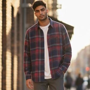 Weatherproof Vintage Men’s Flannel Shirt Plaid Blue Red Size Large